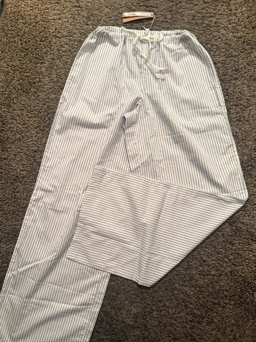 SKIMS Men's White Lounge Pants with Navy Pinstripes
